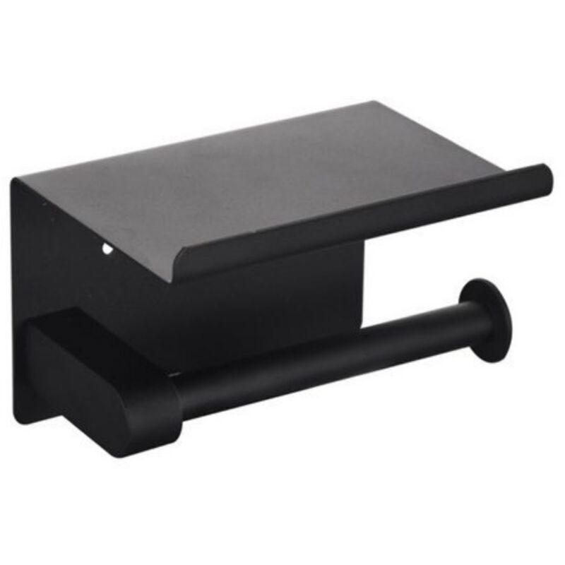 Porte-papier toilette sans perçage en inox 304 noir - 14x9.5 cm, résistant à la corrosion et à la rouille