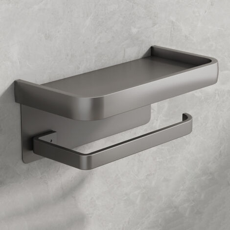 Porte-papier toilette sans perçage gris anthracite, porte-papier toilette mural en aluminium spatial avec support de téléphone intégré.