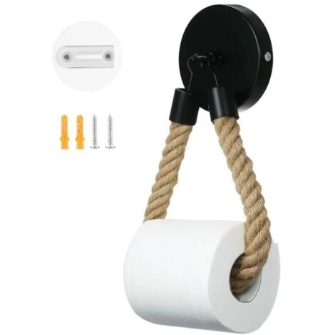 Porte Papier Toilette sans Perçage, Vintage Porte Rouleau Papier Toilette, Noir Mat Support Papier Toilette pour Salle de Bain et WC