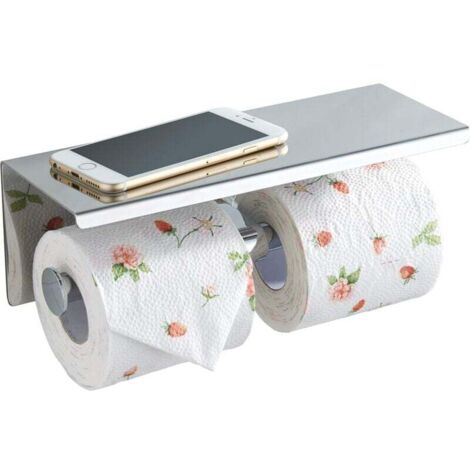 Porte Papier Toilette, Support Mural Inox, Double Rangement pour Papier Toilette, Argent - Argent