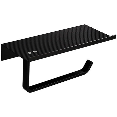 Porte-papier toilette, support mural pour téléphone, support de rangement (double couche, noir)