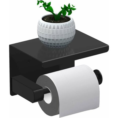 Porte Papier Toilette, Support Papier Rouleau sans Percage Derouleur Papier WC,Distributeur Papier avec Tablette, Acier INOX SUS 304, Colle Auto-adhésive et Mural pour Salle de Bain