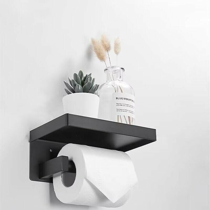 Porte Papier Toilette, Support Papier Rouleau sans Percage Derouleur Papier WC,Distributeur Papier avec Tablette, Acier INOX SUS 304, Colle