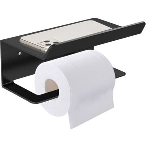 Porte Papier Toilette, Support Papier Toilette avec Étagères Spacieuses, Porte Papier Toilette Mural en Acier au Carbone,-Noir