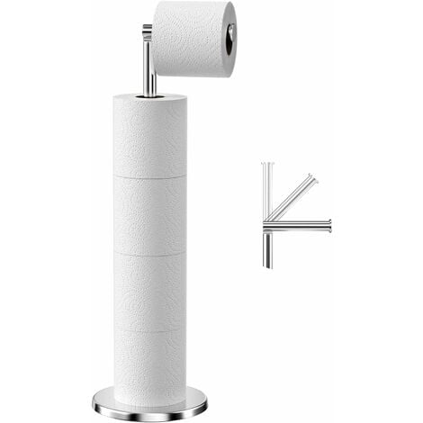 Relaxdays Porte papier-toilette sur pied réserve distributeur papier WC  HxlxP: 69 x 16,5 x 16,5 cm acier chromé, argenté