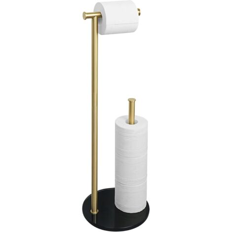 Porte Papier Toilette sur Pied Distributeur Papier Toilette Rangement Papier Toilette, Base en Verre Trempé et Tige en Acier Inoxydable pour Salle de Bain, Doré, EGKN220LD-2-GB