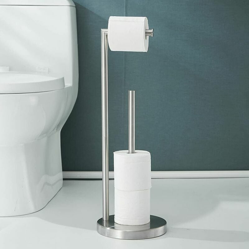 Porte Papier Toilette sur Pied en Acier Inoxydable 304 Support de Porte-Rouleaux de Papier avec Stockage Aucun Perçage - Nickel Brossé