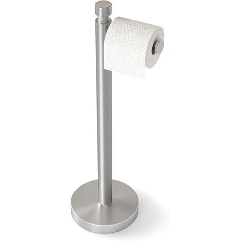 Porte Papier Toilette sur Pied Porte-Rouleau Papier Toilette Autonome Acier INOX Support Papier Toilette avec Base Lourde Distributeur de Papier Hygiénique pour Salle de Bain WC, Argenté