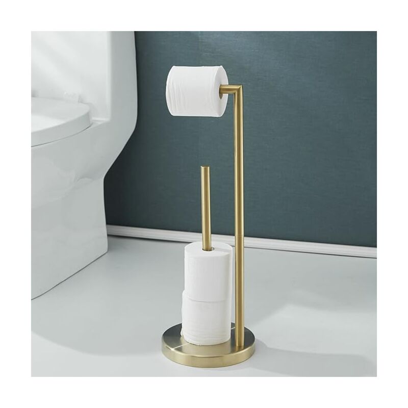 Porte Papier Toilette sur Pied - Support de Porte-Rouleaux de Papier avec Stockage - Porte-Papier Hygiénique Distributeur avec Réserve - Or Brossé