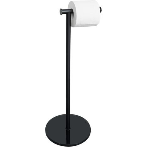 Porte Papier Toilette sur Pied Support Rouleau Papier Toilette Rangement Papier Toilette, Base en Verre Trempé et Tige en Acier Inoxydable pour Salle de Bain et Cuisine, Noir, EGKN220LD-B