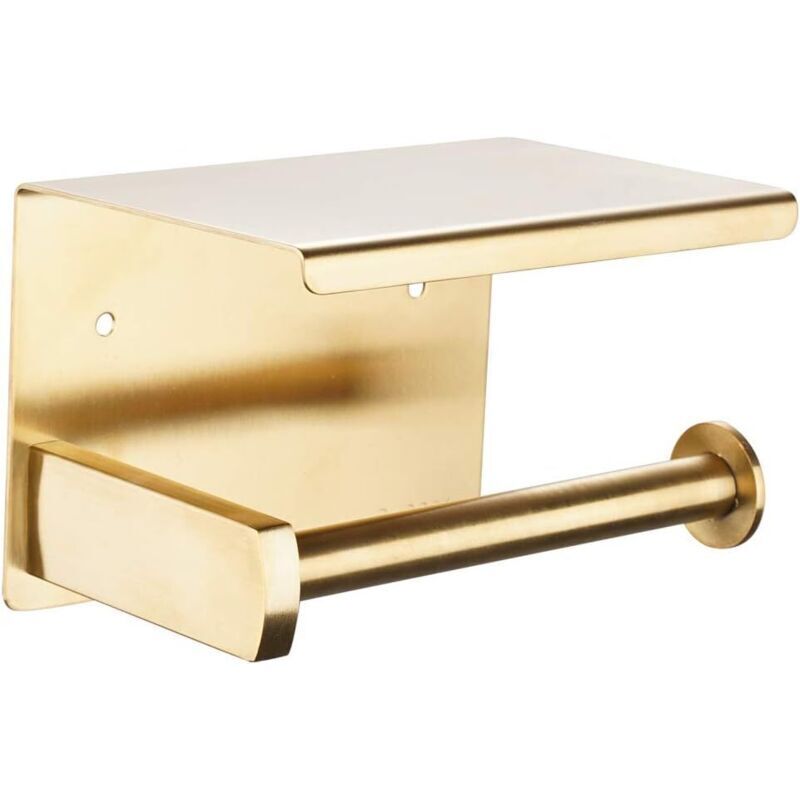 Porte Papier Toilette upport Papier Toilette Mural sans Percage Acier Inoxydable avec Tablette, Auto-adhésif ou Murale or