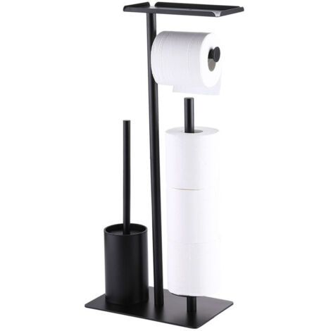 Porte-papier toilette vertical  pour 3 rouleaux avec petit disque et brosse WC, noir