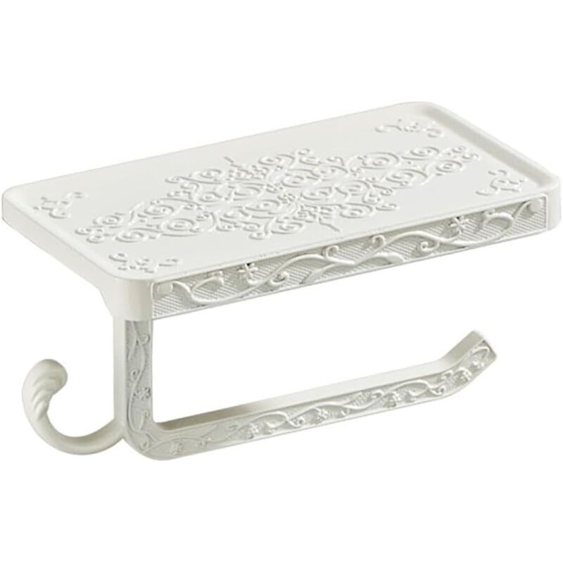 Porte-papier toilette vintage avec étagère et crochet - Porte-rouleau de papier toilette (finition blanche)