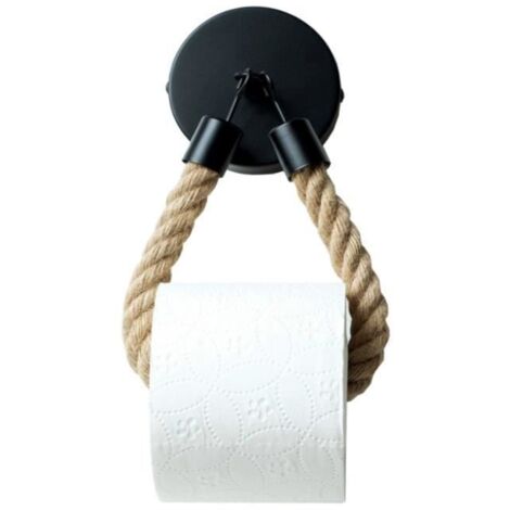 Porte Papier Toilette - Vintage - Bois et Métal - Corde de Chanvre - 16x20x3.5cm - Résistant à la Rouille