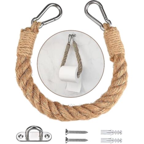 Porte-papier toilette vintage en corde de chanvre avec vis - Accessoire rétro pour salle de bain et cuisine