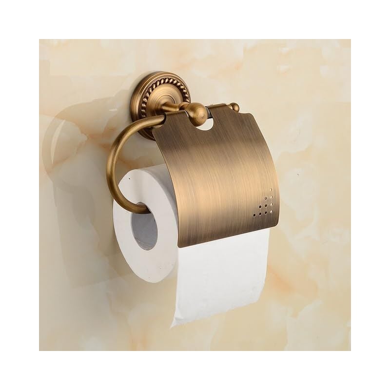 Porte-papier toilette vintage en laiton avec couvercle – Rouleau de papier toilette mural vintage (laiton antique)