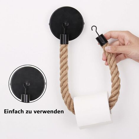 Porte-Papier Toilette,Porte-Serviette en Corde de Chanvre pour Salle de Bain et Cuisine Porte-Papier Salle de Bain Support de Rouleau de Serviette Toilette (Black)