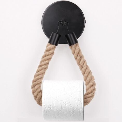 TINOR Porte-Papier Toilette,Porte-Serviette en Corde de Chanvre pour Salle de Bain et Cuisine Porte-Papier Salle de Bain Support de Rouleau de Serviette Toilette (Black)