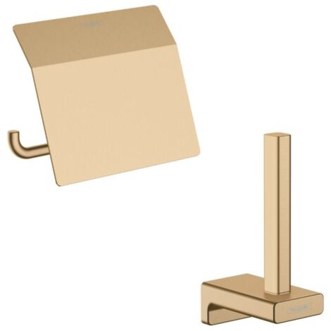 Porte-papier WC avec couvercle bronze brossé Hansgrohe AddStoris + Réserve porte-papier bronze brossé