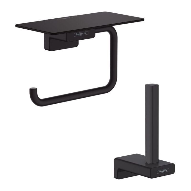 Porte-papier wc avec tablette noir mat Hansgrohe AddStoris + Réserve porte-papier noir mat