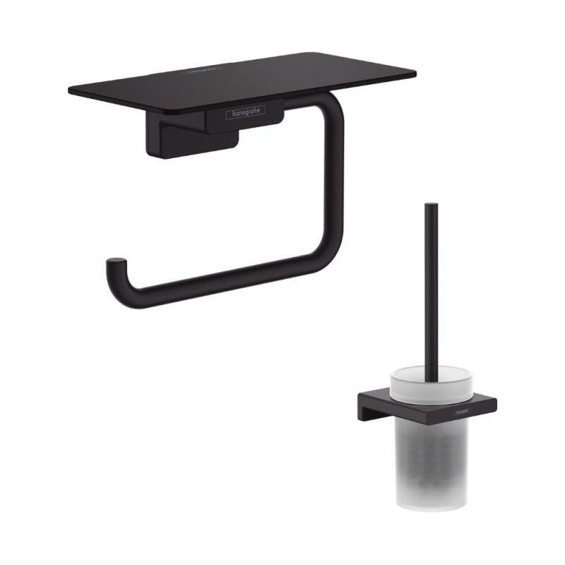 Porte-brosse WC HANSGROHE Addstoris + Porte-papier WC avec tablette noir mat