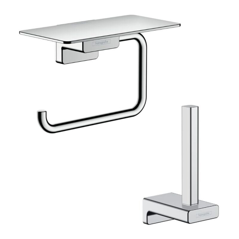 Porte-papier wc avec tablette chromé Hansgrohe AddStoris + Réserve porte-papier chromé