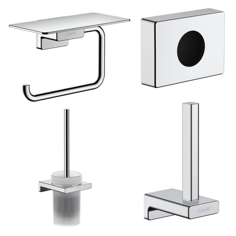 Hansgrohe - Porte-brosse wc Addstoris + Porte-papier wc avec tablette + Réserve porte-papier + Distributeur chromé