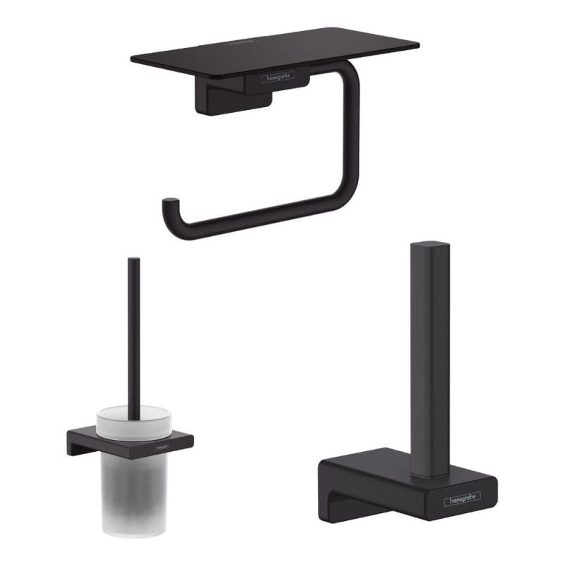 Porte-brosse wc Hansgrohe Addstoris + Porte-papier wc avec tablette noir mat Hansgrohe AddStoris + Réserve porte-papier noir mat