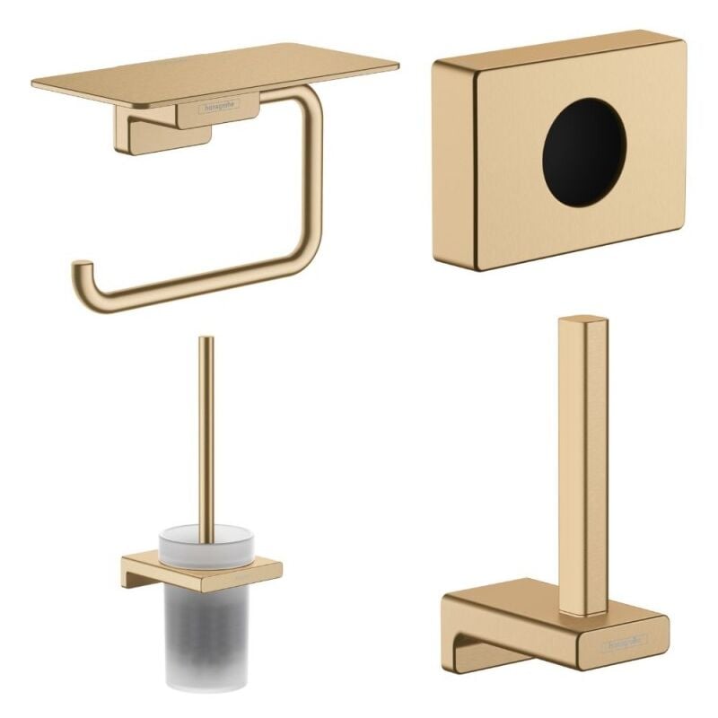 Porte-brosse wc Hansgrohe Addstoris + Porte-papier wc avec tablette + Réserve porte-papier + Distributeur bronze brossé