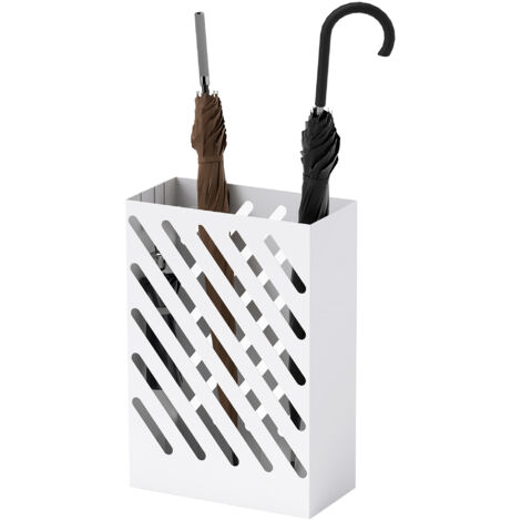 Porte-parapluie avec bac égouttoir, 4 crochets, acier, 28 cm (L) x 14 cm (l) x 41 cm (H), blanc