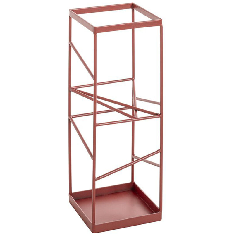 Porte-parapluie coloris rouge en tube d'acier -longueur 17 x profondeur 17 x hauteur 49 cm