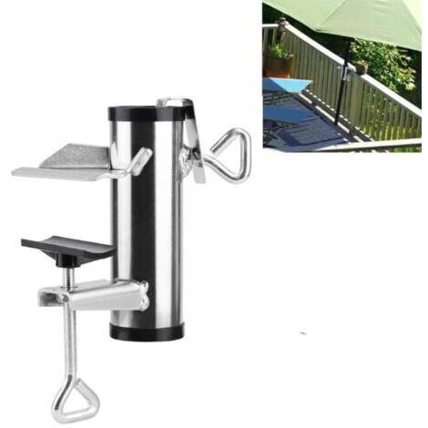 Porte-parapluie de terrasse réglable, porte-parapluie avec vis de verrouillage, support de balustrade, adapté à différentes tailles de poteaux et de tables