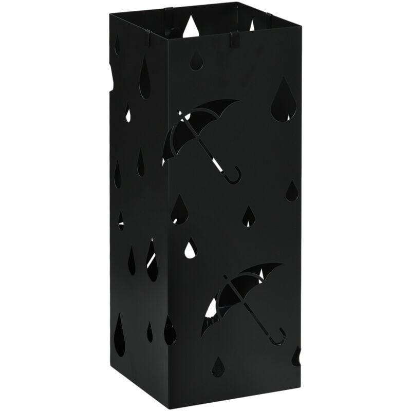 Porte-parapluie design - support à parapluie h. 41 cm - 4 crochets, bac à eau - acier noir