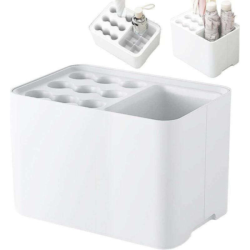 Porte Parapluie, Grande Capacité Antidérapant Porte-parapluies, Amovible Plateau d'égouttage, 26.5 x 18 x 18 cm, Blanc