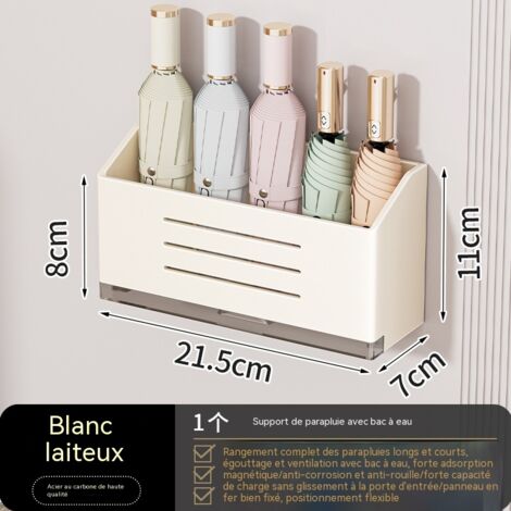 Porte-parapluie magnétique de rangement avec bac égouttoir, sans perçage, pour petits parapluies, antirouille - blanc