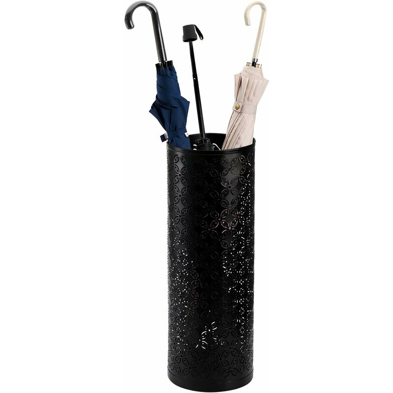 Porte-parapluie rond en métal - Support de parapluie sur pied - Pour entrée, maison, bureau, noir
