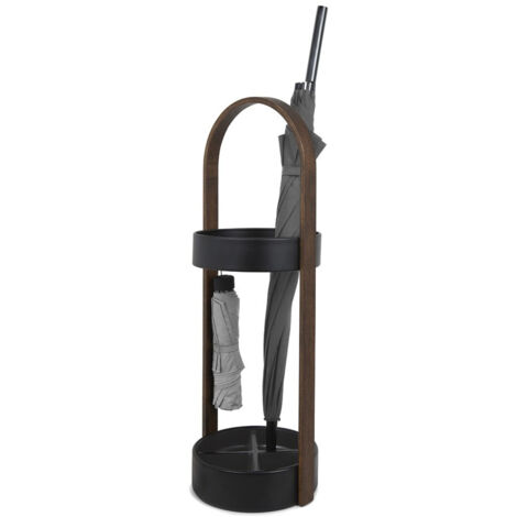 Porte parapluies bois et métal Hub Noir/Noyer