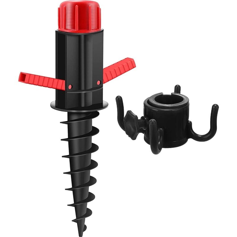 Porte-Parasol, Support de Parasol, Support à Vis avec Poignée pour Parasol, Douille de Sol pour Plage/Sable/Pelouse/Sol, pour Poteaux 22-32 mm