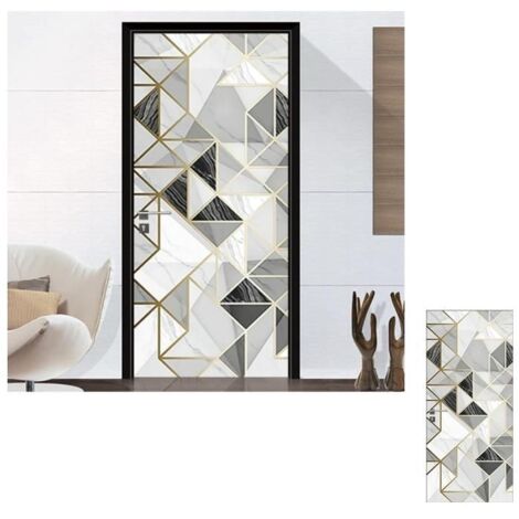 Porte Photo 3D Autocollant Mural - Sticker Porte, Poster Texture Marbre Géométrique