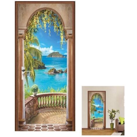 Porte Photo Arc de Balcon de Mer Autocollant - Décoration Murale 3D Amovible pour Chambre, 77x200cm