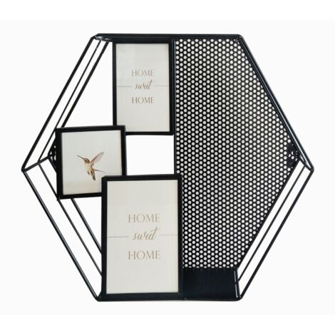 Porte-photos mural hexagonal en métal noir ajouré - SWEET HOME