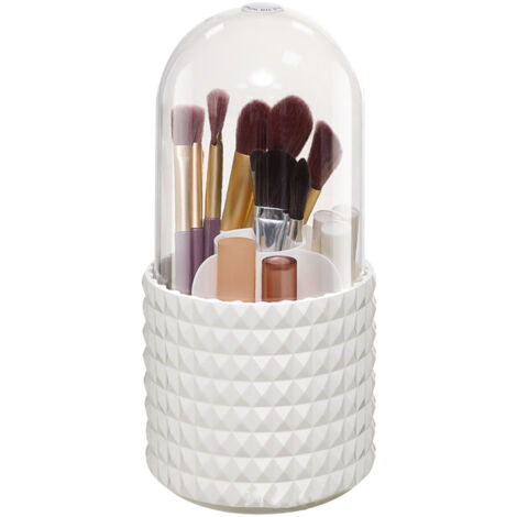 Porte-pinceaux de maquillage anti-poussière, rotatif à 360°, grande capacité, 5 compartiments, boîte de rangement pour maquillage à motif à carreaux.
