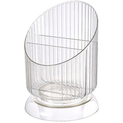 Porte-pinceaux de maquillage rond et transparent en plastique blanc, et pot à pinceaux.