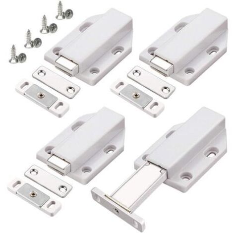 Porte Placard Push to Open Magnétiques aimant porte 4 pièces Loquet Magnetique Porte Fermeture Push Open Amortisseur pour placard cabinet meubles armoire