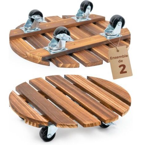 Porte Plante a Roulettes, Lot de 2 Plateaux Roulants pour Plantes 30,5 cm, Support avec Roulettes Pivotantes et Verrouillables, Capacite 100 KG, Pour Interieur et Exterieur, Marron Fonce