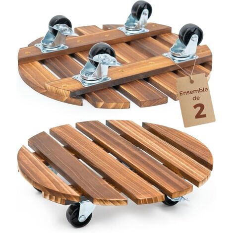 Porte Plante a roulettes, Lot de 2 Plateaux Roulants pour Plantes 30,5 cm, Support avec roulettes Pivotantes et Verrouillables, Capacite 100 KG, pour Interieur et Exterieur, Marron Fonce