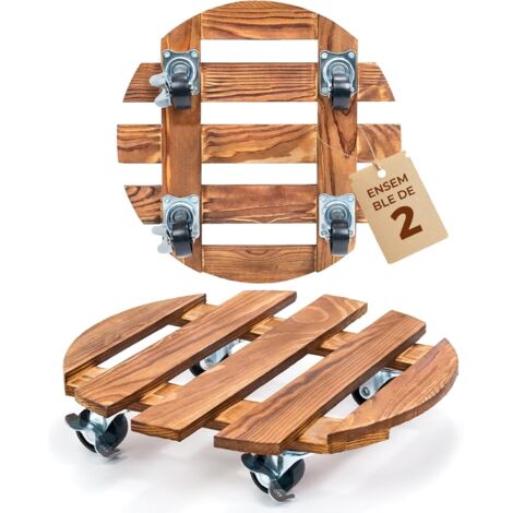 Porte Plante a Roulettes, Support Plante Interieur avec Roulettes, Lot de 2 Supports Plantes Interieur 30,5 cm, Capacite 100 KG pour Interieur Exterieur, Marron Fonce