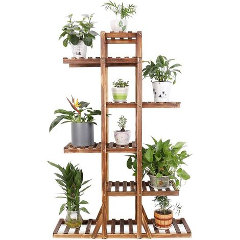 Porte Plante Bois, Étagère Plantes de 6 Niveaux pour Intérieur ou Extérieur, Support Pot de Fleurs Polyvalent, Idéal pour Maison Jardin Balcon Terrasse Bureau - 130x90x28cm