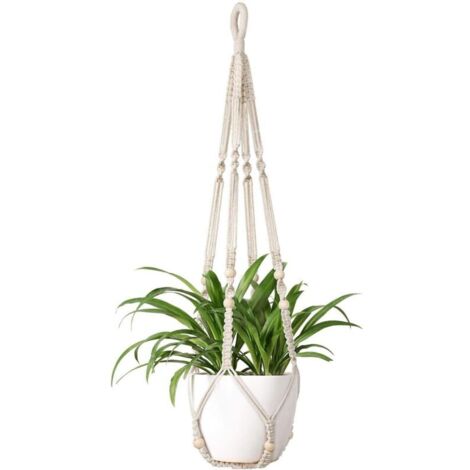 Porte-Plante En Macramé Suspendu À Fleurs Cintre En Macramé Cintre À Plante En Coton Cintre À Fleurs Cintre À Pot Cintre À Pot De Fleur 105cm, 4 Pieds Blanc Crème