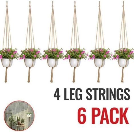 Porte-plante en macramé - Vintage - 6 pièces - Corde de chanvre - 105 cm de hauteur - Design élégant